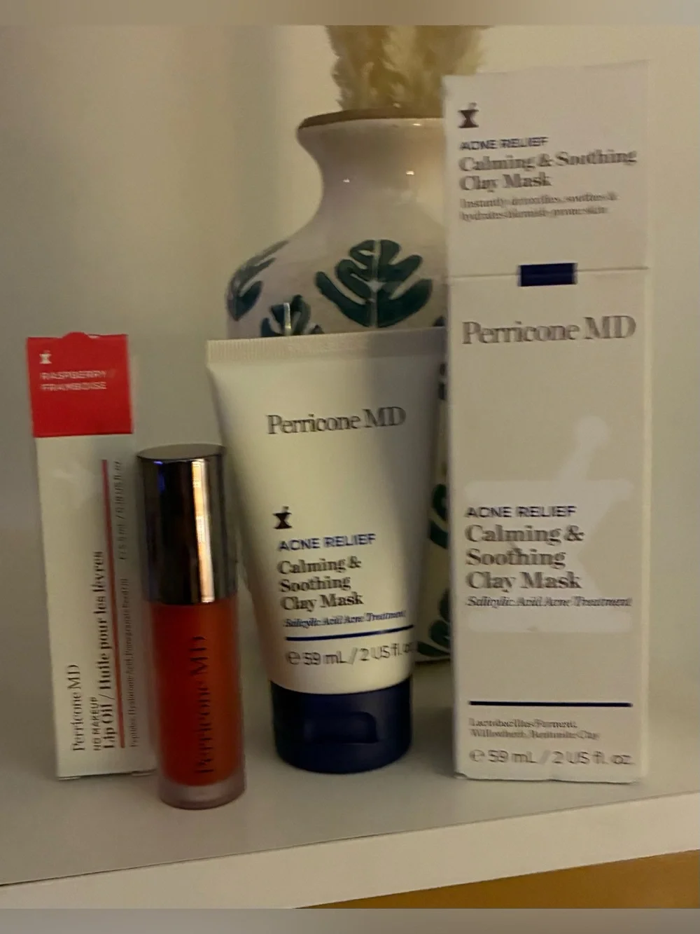 Perricone MD Acne Relief Clay Mask 2 oz & No Makeup Lip Oil 0.18 oz Set